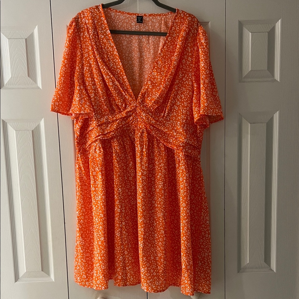 SHEIN Orange Floral Midi Dress